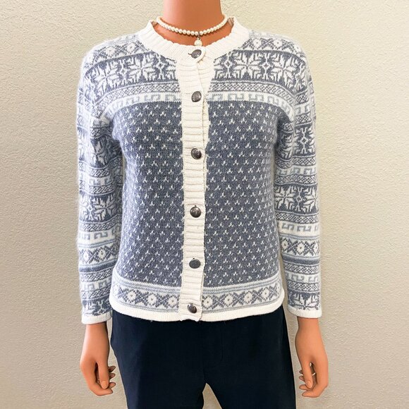 Vintage Sweaters - Vintage 90 knit  white gray romantic cardigan sweater top